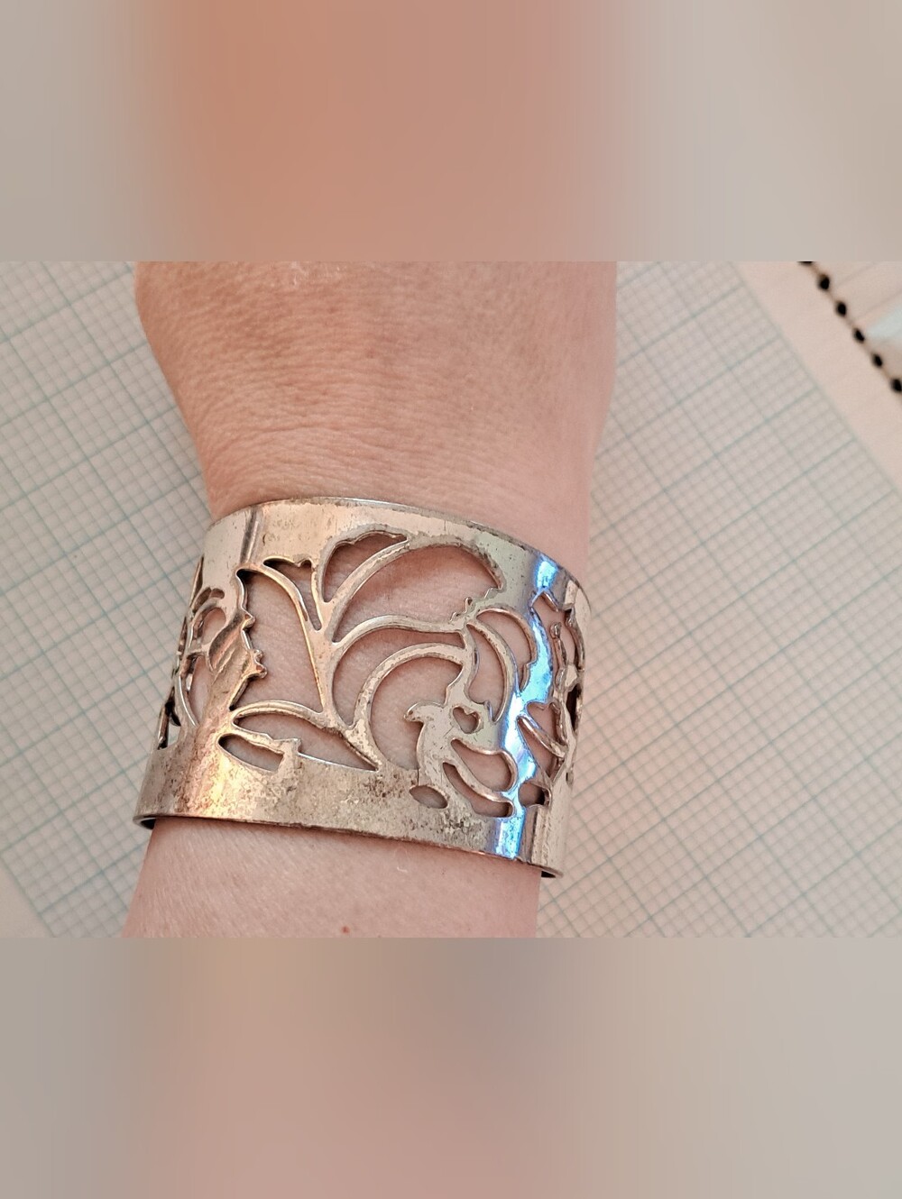 Avon Silver Floral Cutout Cuff Bracelet